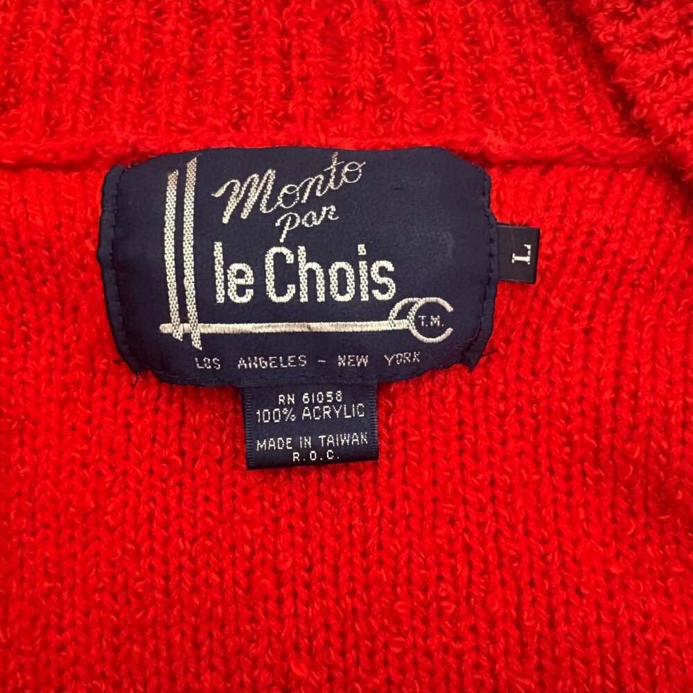 Vintage Le Chois Los Angeles Red Open Front Knit Cardigan Sweater Womens Size L - Picture 5 of 12